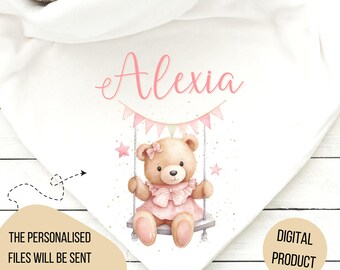 Personalised Teddy bear baby blanket sublimation design, Teddy baby sublimation PNG, Girls Bear Baby blanket design PNG file sublimation