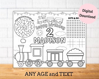 Train birthday party placemats, trai coloring and activity sheet, train theme birthday party table decor, train birthday party games