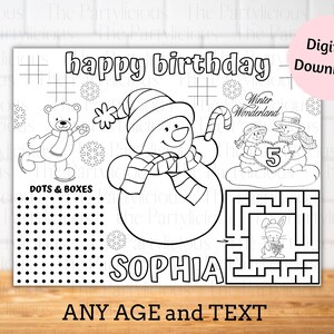 Christmas coloring pages, Christmas placemats, Christmas kids table decor, Christmas activity coloring sheet, snowman activity sheet