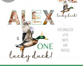 Personlig One Lucky Duck födelsedagströja png sublimering, Lucky Duck 1:a födelsedag png, Duck första födelsedag png sublimering,