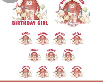 Farm Animals birthday shirt PNG bundle, Farm animals Girls birthday shirt family matching PNG iron on transfer, Instant Download