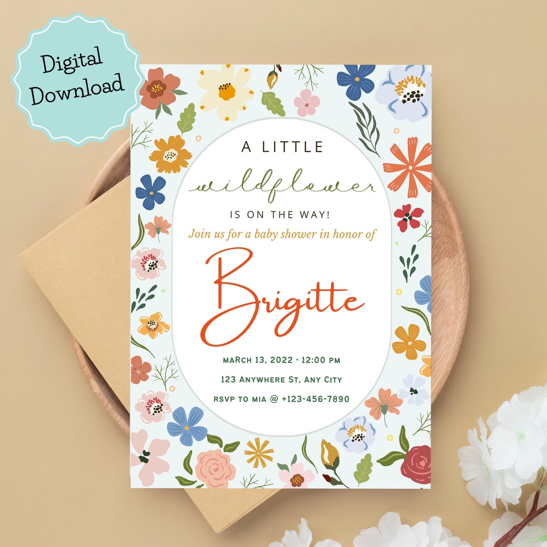 A Little Wildflower Baby Shower Invitation Pink Wildflower Etsy