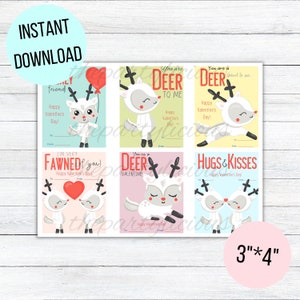 Printable Deer Valentines Day Cards, Classroom Kids Valentines Day ...