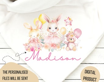 Pink Rabbit teddy bear baby blanket, Pink Girl baby sublimation PNG file, Teddy blanket sublimation, Animals woodland kids Baby blanket