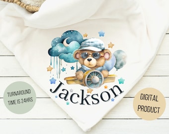 Teddy bear airplane baby blanket, Blue airplane sublimation PNG file, boys teddy blanket sublimation, Airplane teddy bear kids Baby blanket