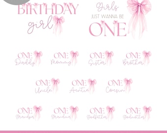 Girls just wanna be one birthday shirt PNG, Girls 1st Pink Bow Birthday Sublimation, Coquette Girl First Birthday PNG, Instant Download