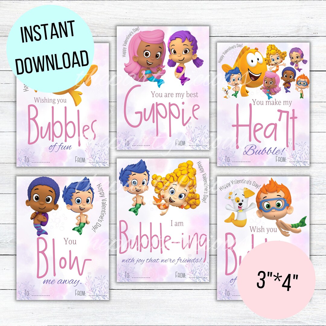 Printable Bubble Guppies Valentines Day Cards School Kids - Etsy