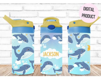 Personalised Whale flip top tumbler sublimation, 12oz flip top sippy cup sublimation, Boys whale tumbler wrap PNG, Under the sea tumbler PNG