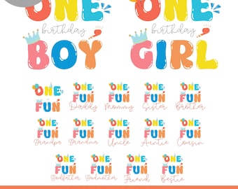 One is Fun first birthday shirt PNG bundle, One is Fun 1st birthday family matching shirt PNG iron on transfer, Instant Download