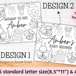 Honey bee baby shower placements, Sweet as cab Bee baby shower activity sheet coloring page, Mommy to bee baby shower activity game for kids