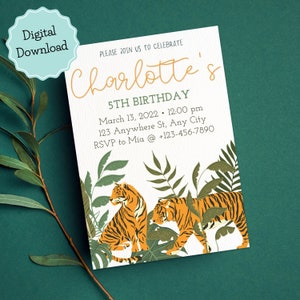Little tiger birthday party invitation, Safari Tiger themed birthday party invite , animals tiger birthday party invite