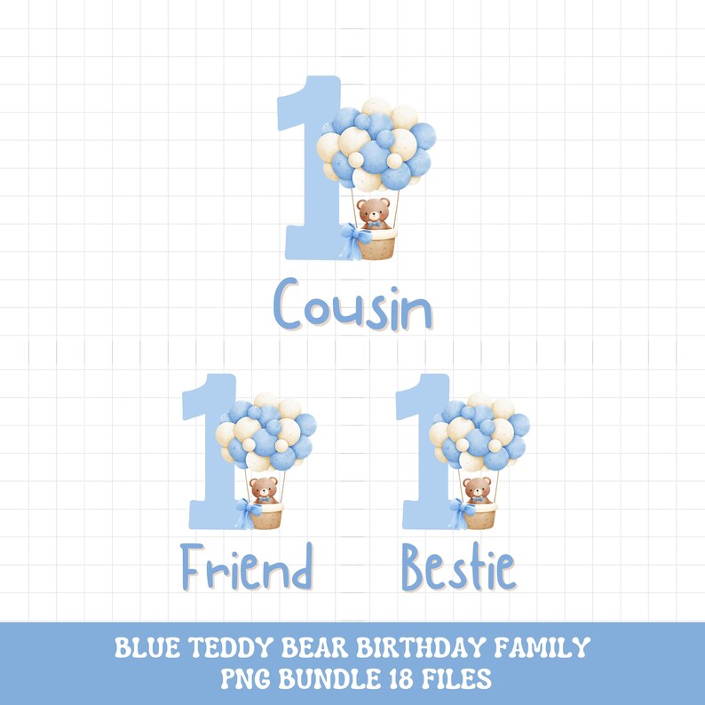 Teddy Bear First Birthday PNG Bundle Sublimation, Blue Teddy Bear ...