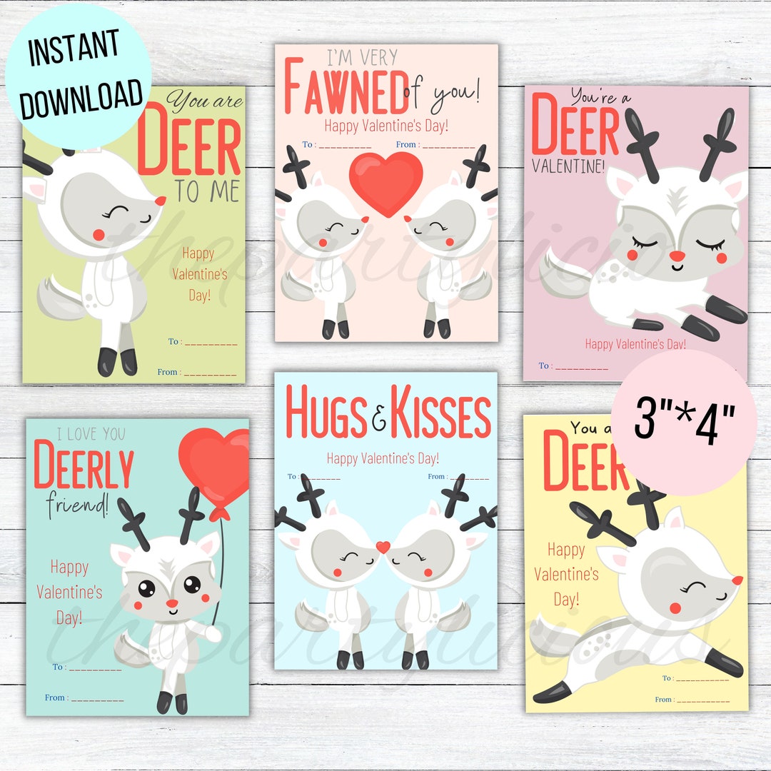 Printable Deer Valentines Day Cards, Classroom Kids Valentines Day ...