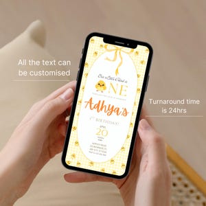 Little chick is ONE first birthday invitation,  Little chick first birthday electronic invite, Farm chick birthday whatsapp invitation