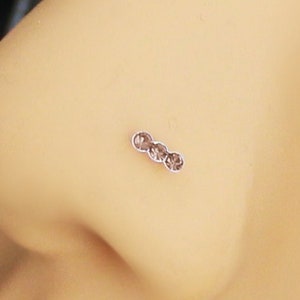 Piercing nose piercing, caramel brown, 22g 0.6 mm, 925 silver, three small stones, straight end bar to bend yourself, nose stud