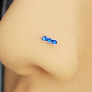 Blue piercing Nose piercing, 22g, 0.6 mm, 925 silver, three small blue stones, straight end rod to bend yourself, nose stud