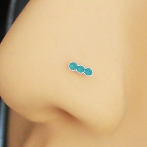 Piercing Nose piercing, light blue, 22g, 0.6mm, 925 silver, three small stones, straight end straight bar to bend yourself, nose stud