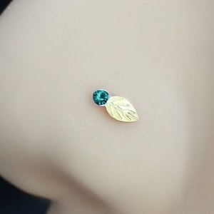 Nose piercing turquoise petrol teal, leaf, 925 silver gold plated 22g 0.6 mm straight end bar to bend yourself Nostril Piercing