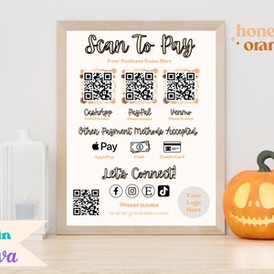 Fall Themed Scan to pay, QR Code Scan To Pay Template, Printable Scan To Pay, Payment Sign, Small Business Sign, Paypal Venmo Cashapp Sign.