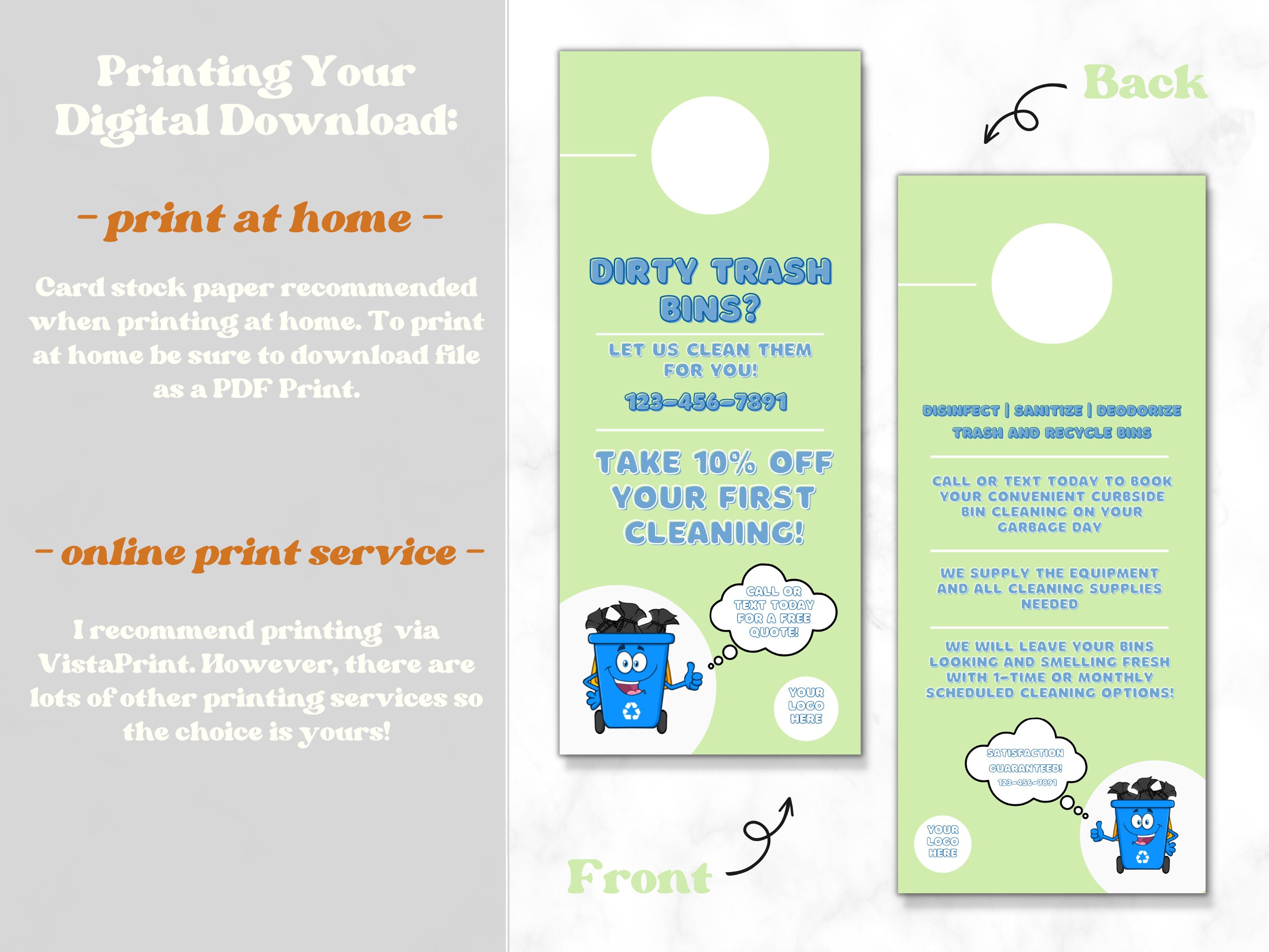 Trash Bin Cleaning Service Door Hanger Tag Canva Template Service