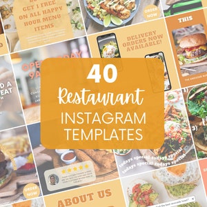 Restaurant Social Media Templates | 40 Template Bundle | Food Instagram Bundle | Foodie Social Media Posts | Restaurant or Cafe IG Branding