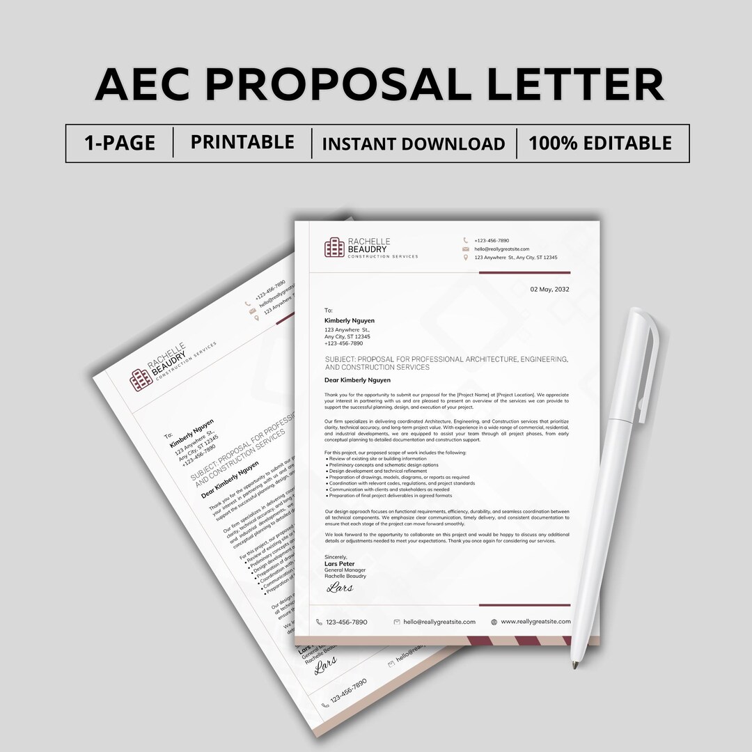 AEC Proposal Letter Template, Editable Proposal Letter, General ...