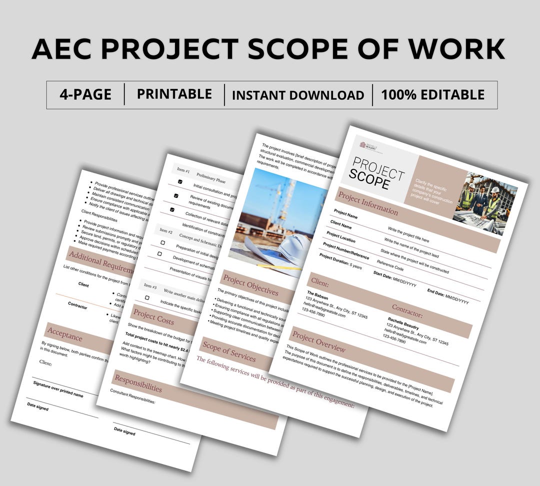 AEC Project Scope of Work Template, Editable SOW Template, General ...