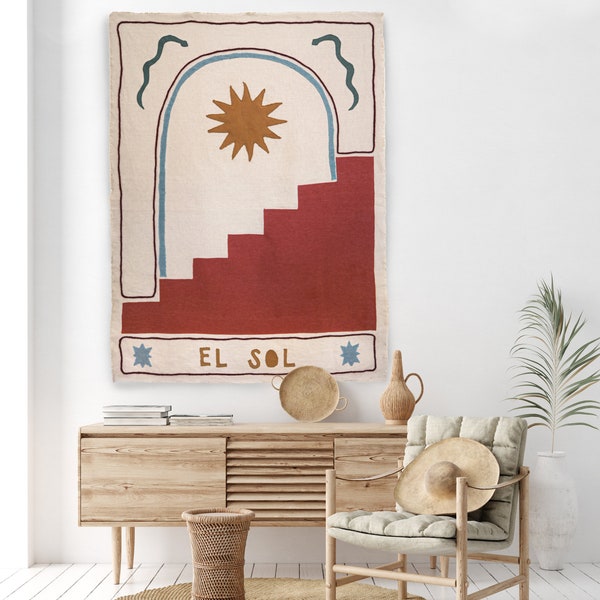 Sun Linen Tapestry | Wall hanging The Sun | Home decor hanging wall | Wandbehang | linen texture | Linen Art | Canva Art