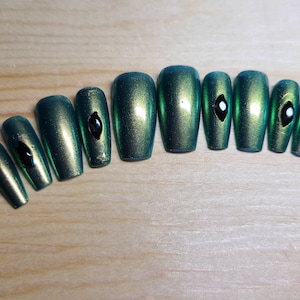 Chameleon Green nails with black jewels