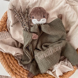 Cuddly blanket, snuffle cloth, cuddly cloth, personalized, personalized gift, birth, muslin cloth (cat, otter, dog, rabbit)