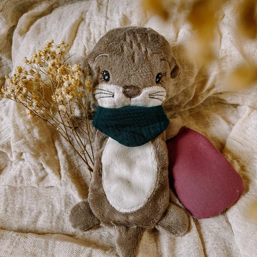 Small heat pack, grain pillow, grape seed pillow with name, personalized, otter, gift