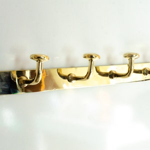 Solid Unlacquered Brass Clothes Decorative  Hook Holder,  Solid Brass Wall Hanger, Storage and Organizer Hook Hat Rack 16&quot;×2&quot;×3&quot;, coat hook