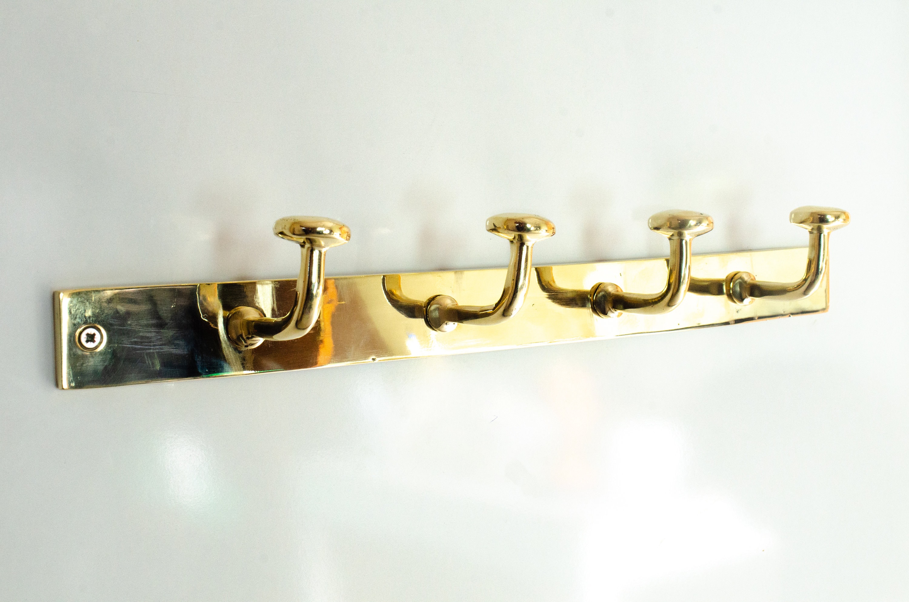 Solid Unlacquered Brass Clothes Decorative  Hook Holder,  Solid Brass Wall Hanger, Storage and Organizer Hook Hat Rack 16"×2"×3", coat hook