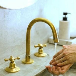 Unlacquered brass barhroom sink faucet, widspread sink faucet, Brass bathroom Faucets, 3 hole faucet, brass vanity widespread faucet