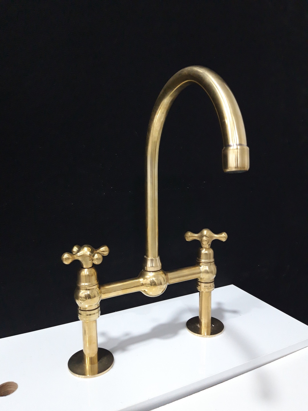Unlacquered Brass Kitchen Faucet, Vintage Solid Brass Sink Faucet , Rustic Farmhouse Fixture ...