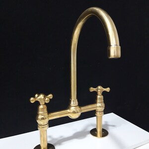 Unlacquered Brass Kitchen Faucet, Vintage Solid Brass Sink Faucet , Rustic Farmhouse Fixture Faucet, Luxury Custom Kitchen Faucets