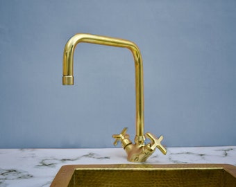Unlacquered solid brass Kitchen Faucet, Brass Kitchen Faucet, Unlacquered Solid Brass Faucet, Vintage kitchen Faucet, Brass Faucet