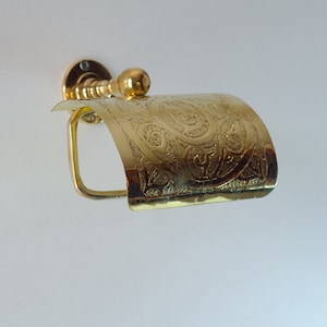 Solid Brass Toilet Paper Holder, Handcrafted Powder Room Roll Holder with Cover, brass paper holder, toilet paper brass holder
