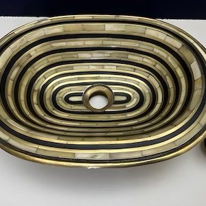 Luxury Bathroom Sink, unlacquered Solid undermout vanity Brass sink , made with brass, Bone, and Resin, Antique Sink with Resin