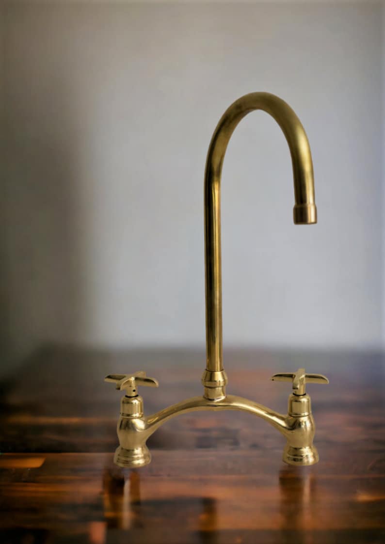 Unlacquered Solid Brass Kitchen Faucet With Sprayer , Antique Brass ...