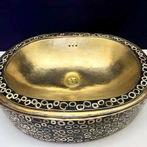 Luxury unlacquered brass Bathroom Sink, vanity unlacquered solid Brass sink, made with brass, Bone, and Resin, Antique Countertop brass Sink