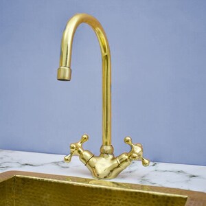 Grifo de lavabo de latón sin lacar, grifo de barra de un solo orificio, grifo de montaje en cubierta, grifo de cuello de cisne para lavabo, grifo de barra, grifos de latón