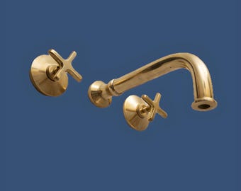 Torneira de parede em latão maciço, torneira de parede para banheiro, torneira para banheira em latão, torneira com acabamento em latão sem verniz.