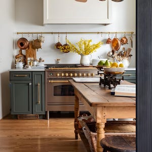 Aged Unlacquered brass pot rail with brass &quot;S&quot; hooks. Solid brass construction. beautiful wall pot rail