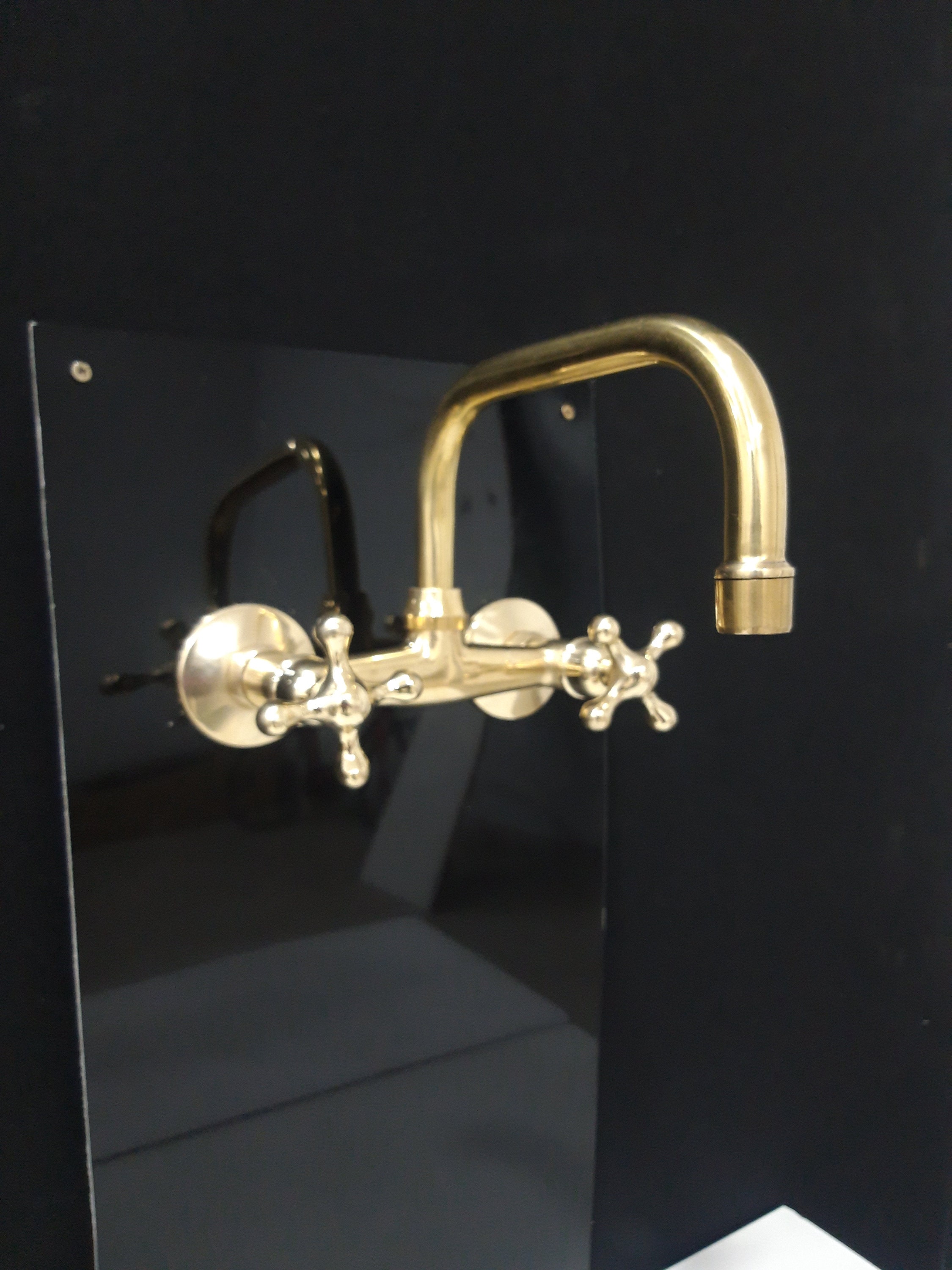 Unlacquered Brass Wall Mounted Bridge Faucet, Hot Cold Brass Wall ...
