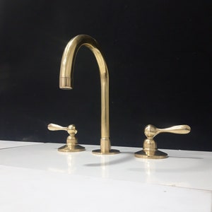 Unlacquered brass faucet, widespread faucet, brass bathroom faucet, vanity sink faucet,  faucet vanity, deckmount faucets