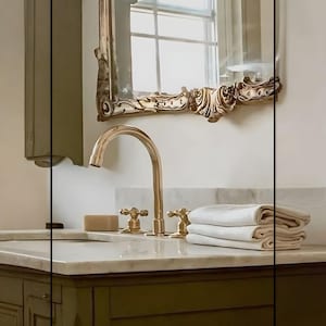 Luxury unlacquered brass bathroom sink faucet, vanity brass faucet, brass faucets, 3-hole vanity faucet, Brass widespread Faucet