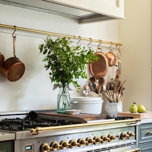 antique brass hanging rail, brass pot rail, brass pot rack,  brass rod, pot rail, pan rail, brass pot rack