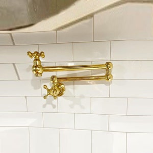 Unlacquered brass potfiller, kitchen brass pot filler faucet, wall hanging brass potfiller, pot filler brass faucet
