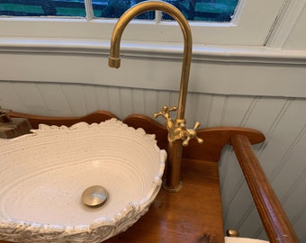 Handcrafted Unlacquered Brass Gooseneck Bathroom Faucet